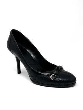 Vintage Christian Dior Galliano Y2K Black Cannage Bow Charm Heels Pumps 35.5 5.5